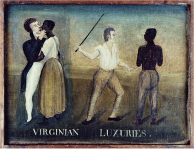 노예주와 노예 사이의 이중적 관계를 풍자한 그림. 관계의 변화가 옷 색깔의 변화로 표현되고 있다.  