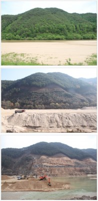 영주댐 공사 후 내성천 상류 동호 강변의 변화 2010-2011-2012년. 사진 : 지율스님